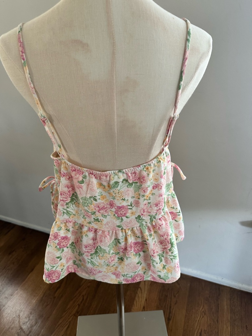 Altar’d State Pink Floral Ruffle Cami | Babydoll Tank Cottagecore Coquette - Picture 4 of 5